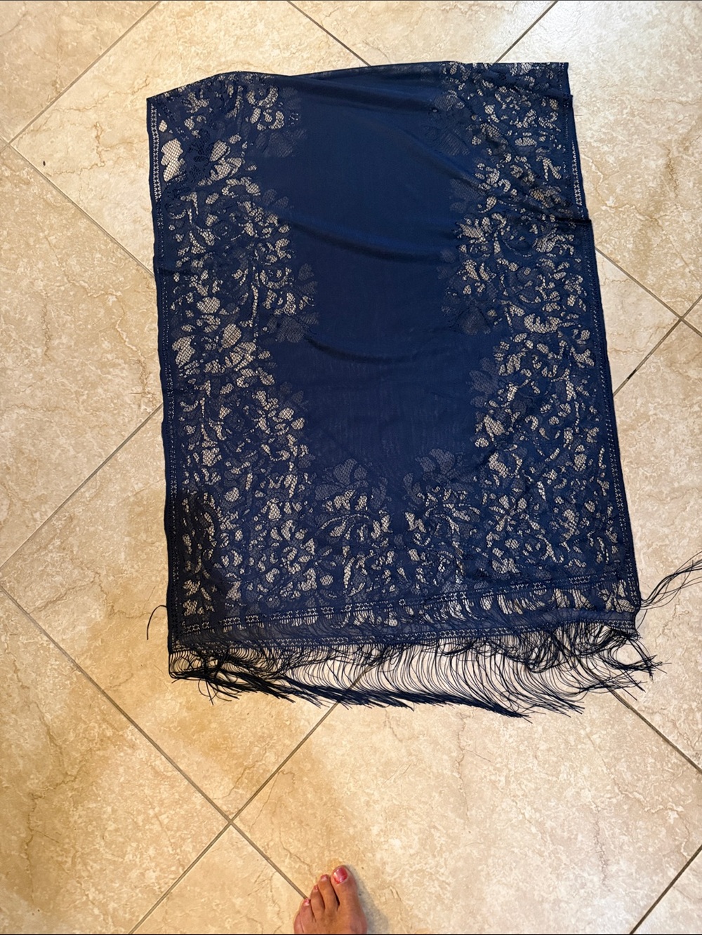 Fashion Brand Company Navy Lace Fringe Scarf Wrap